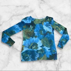 Talbots Floral Green & Blue Long Sleeve Petite Size Small